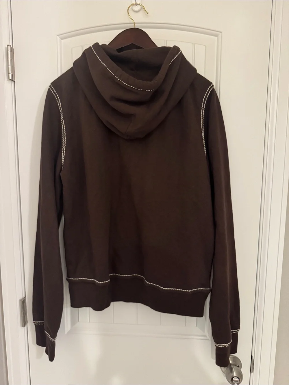 True Religion Chocolate Brown Zip Hoodie with Contrast Stitching